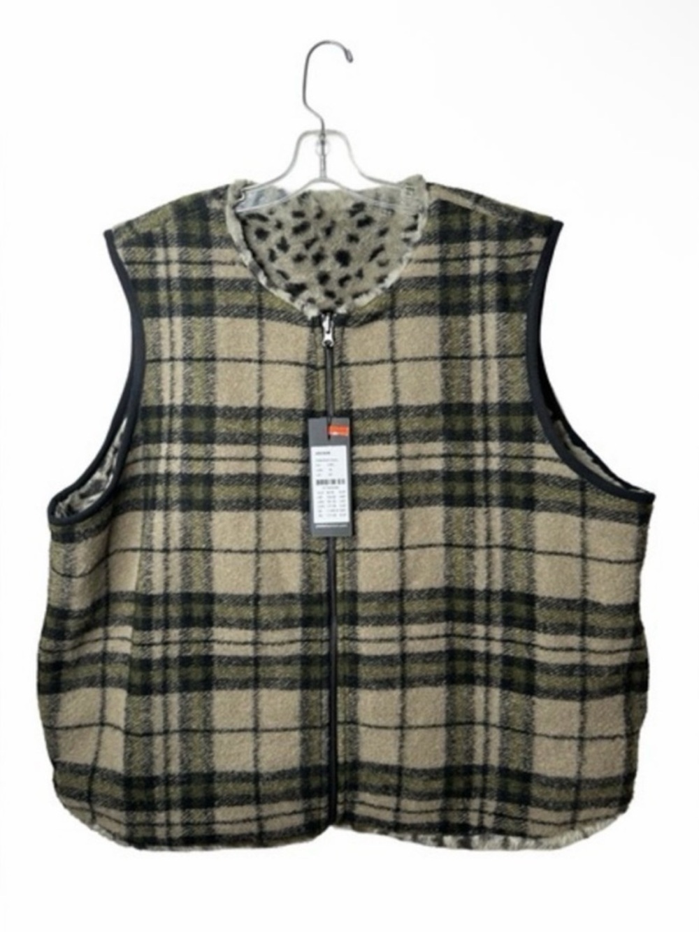 Yesta Reversible Plaid & Leopard Vest